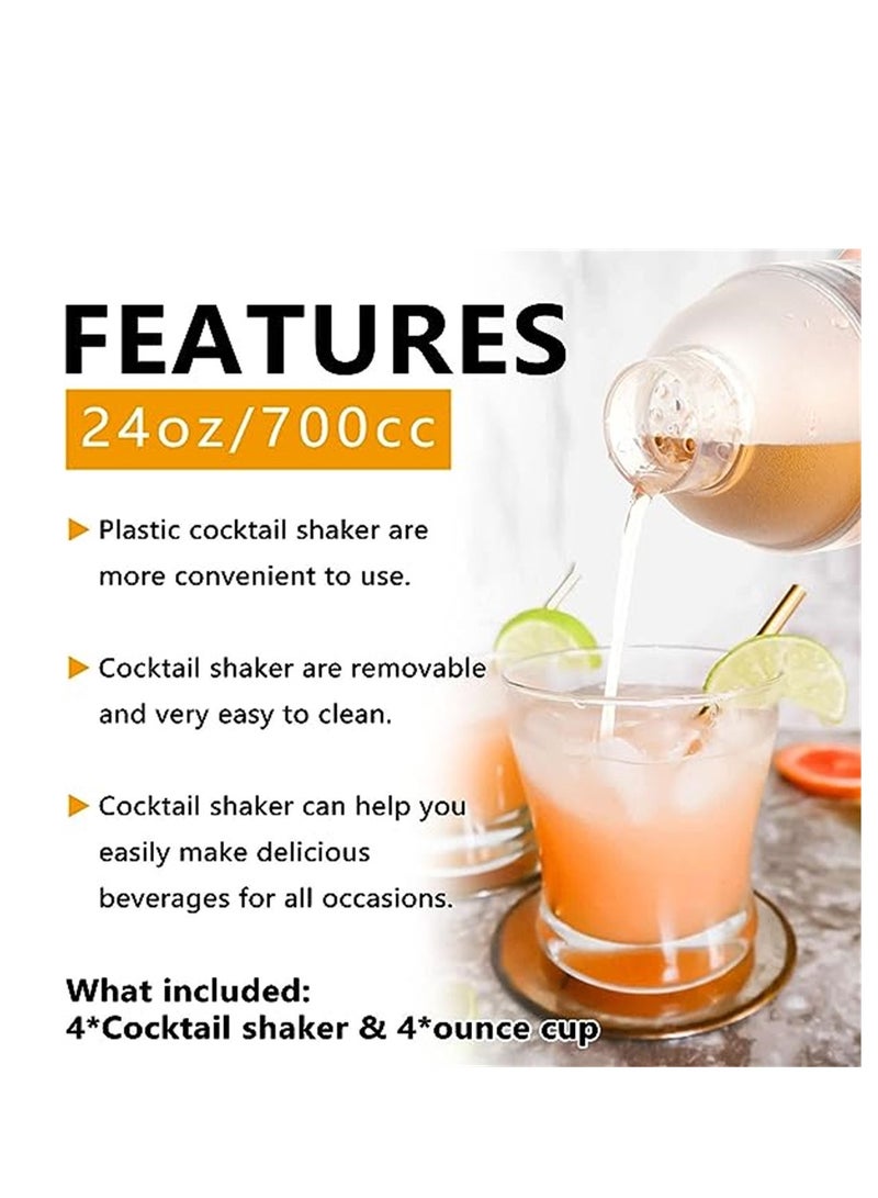 Plastic Cocktail Shaker, 4 Pcs 24oz Drink Mixer Drink Shaker, with 4 Pcs Ounce Cup, Plastic Shaker Bottle Tea Drink Mixer Cocktail Measuring Cup for Kitchen Bar Party Tools - Image 5
